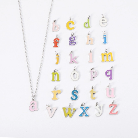 Collar Con Colgante De Letra Inicial Esmalte Colorido Acero Inoxidable 304 Alfabeto A-Z Joyería Para Mujer