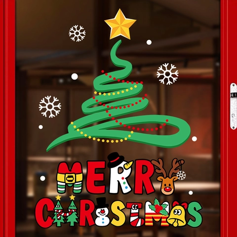 Christmas Window Static Cling Sticker PVC Reindeer Snowman Tree Glass Door Decoration Double Sided Color