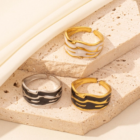 Anello Aperto In Acciaio Inossidabile 304 Minimalista Per Donne Uomini Vintage Onda Smalto Design Fluido Regolabile Gioielli