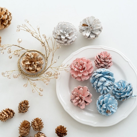 Pommes De Pin Décoratives De Noël Naturelles Peintes Paillettes Pour Bricolage Fête Décor Maison Multi Couleur