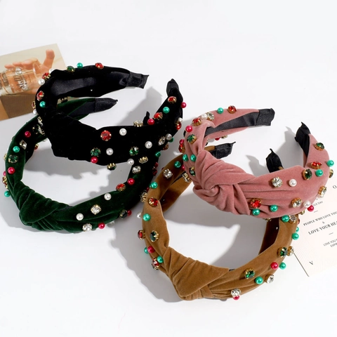Cerchietto Largo Annodato In Velluto Con Künstliche Perle Artificiali E Strass Vintage Accessori Per Capelli Eleganti Da Donna