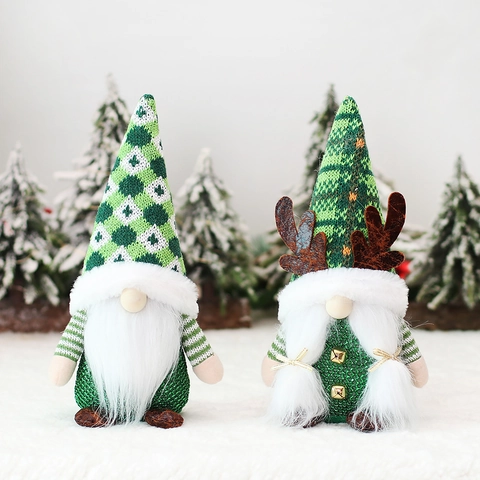 Gnome Vert de Noël Décoration en Peluche Avec Bois et Paillettes Poupée Sans Visage Nordique Tomte pour la Décoration de Table de Maison de Vacances