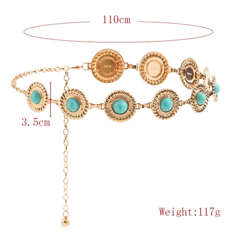Cintura A Catena In Metallo Bohemien Vintage Da Donna Turchese Intagliato Retro Accessorio Moda Regolabile