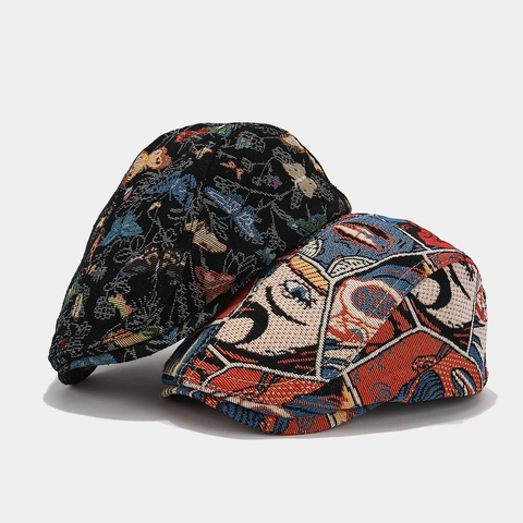 Gorra Plana De Algodón Jacquard Vintage Estampado Mariposa Pop Art Comic Para Hombres Mujeres Sombrero Retro Ajustable