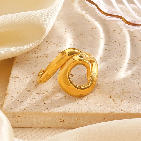 Anillo Abierto Hueco Irregular Acero Inoxidable Metal Fluido Geométrico Joyería De Moda Minimalista Para Mujeres
