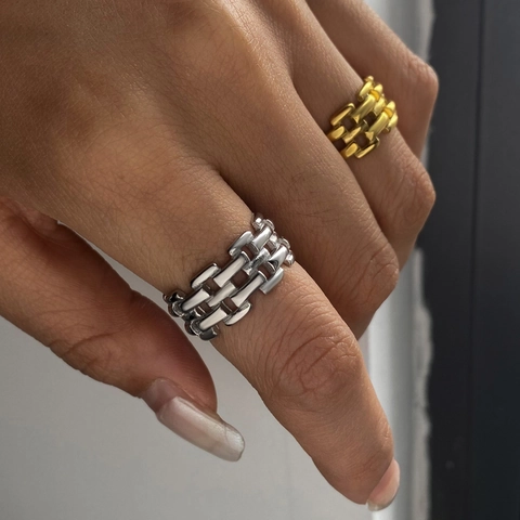 Edelstahl Ring Uhrenarmband Design Hohl Kettenglied Geometrisch Vintage Industrial Fashion Schmuck Für Damen