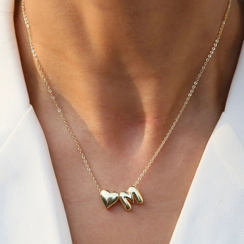 Gold Plated Brass Heart Alphabet Pendant Necklace Personalized Initial Letter A-Z Jewelry Minimalist Gift For Women
