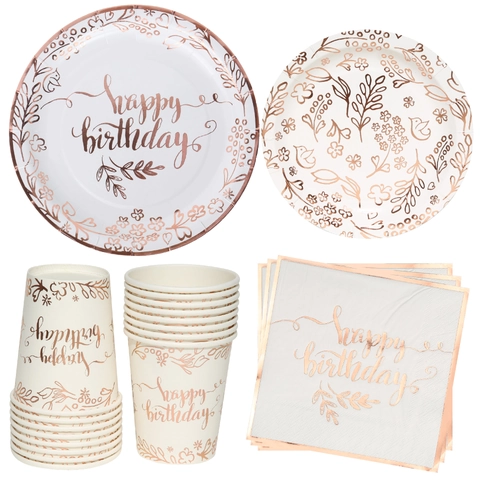 Rose Gold Folie Happy Birthday Einweggeschirr Pappteller Becher Servietten Für Geburtstagsfeier Elegant Schick