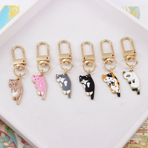 Cute Cat Keychain Zinc Alloy Enamel Cartoon Animal Pendant Bag Charm Small Accessory For Women Girls Gift