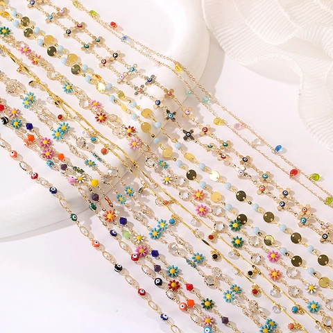 Cadena Hacer Joyas DIY Aleación Metal Esmalte Flor Colorida Ojo Dios Estrella Corazón Dije Eslabón Collar Pulsera