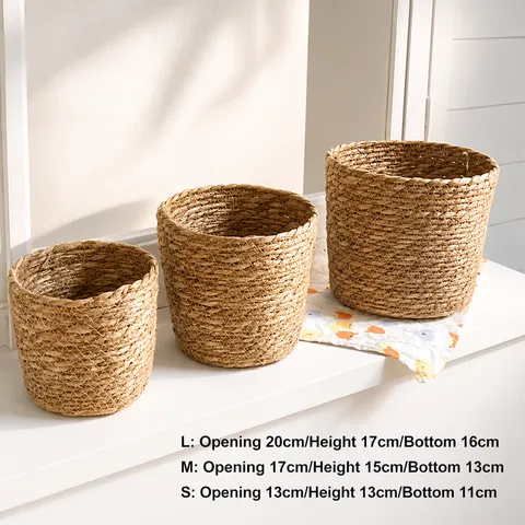 Handmade Woven Straw Storage Basket Natural Seagrass Flower Pot Cover Desktop Organizer Planter Basket Home Decor