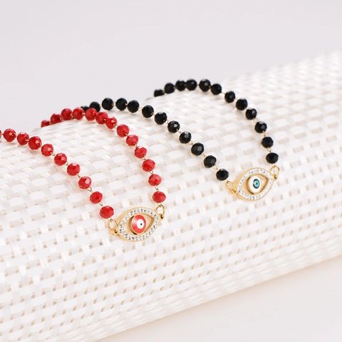 Evil Eye Anhänger Halskette Mit Facettierten Perlen Und Edelstahlkette Strass Eingelegter Modeschmuck Für Frauen