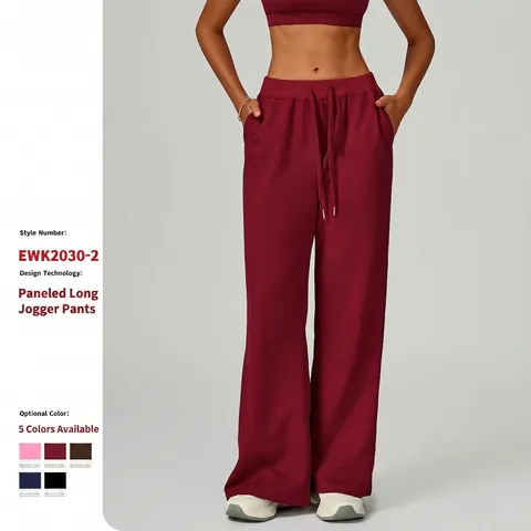 Pantalones De Chándal Mujer Cintura Alta Sueltos Pierna Recta Ancha Casual Deportes Mezcla De Algodón Cordón Bolsillos