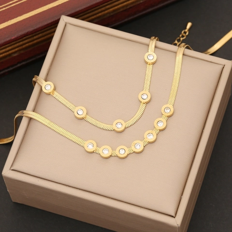 Collana Orecchini Bracciale Acciaio Inossidabile Zircone Tondo Numeri Romani Placcato Oro Catena Serpente Gioielli Moda Donna