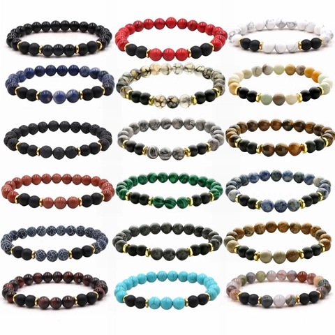 Bracciale In Perline Di Pietra Naturale Con Distanziatori In Lega Occhio Di Tigre Agata Pietra Lavica Gioielli Boho Unisex
