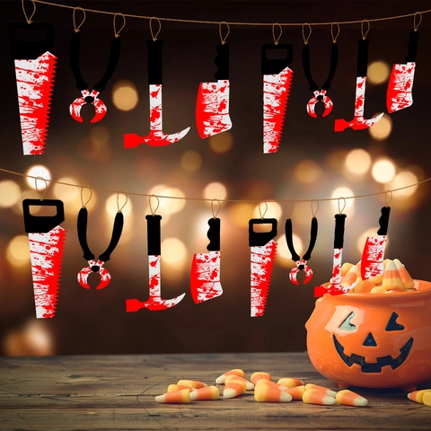 Halloween Blutige Werkzeug Banner Horror Girlande Geisterhaus Requisite Deko Papier Kunststoff Blutiges Messer Säge Dekoration