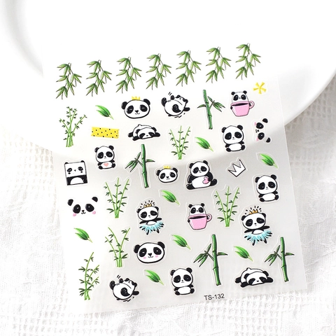 Adesivi Per Unghie 5D Rilievo Cartone Animato Panda Bamboo Autoadesivi Impermeabile Decorazione Manicure DIY