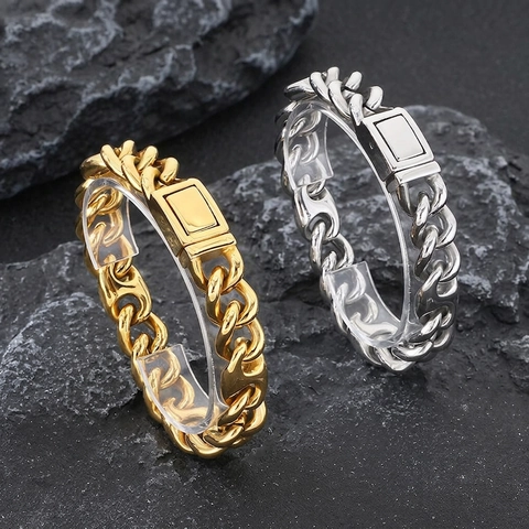 Bracciale A Catena Cubana Spessa Da Uomo Acciaio Inossidabile Maglia Marina Punk Hip Hop Gioielli Streetwear Lucido 316L