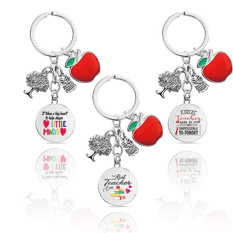Portachiavi Per Insegnante In Acciaio Inossidabile Con Ciondoli Mela Rossa Gufo Albero Della Vita Regalo Citazione