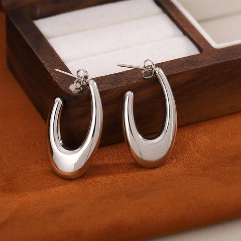 Edelstahl U-Förmige Ohrreifen Minimalistische Geometrische Ovale Hochglanzpolierte Schmuck Für Damen
