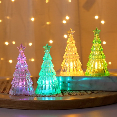 Luce Notturna Albero Di Natale LED Cristallo Acrilico Luminoso Decorazione Da Tavolo Mini Ornamento Festivo Stella