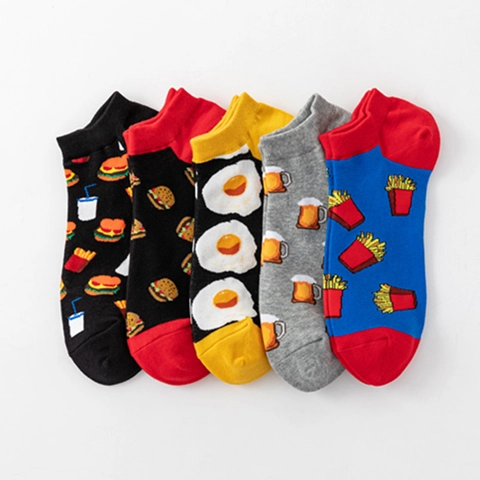 Γυναικείες Κάλτσες Αστραγάλου από Βαμβάκι Δημιουργικό Μοτίβο Φαγητού Χάμπουργκερ Πατάτες Μπίρα Αυγό Κάλτσες