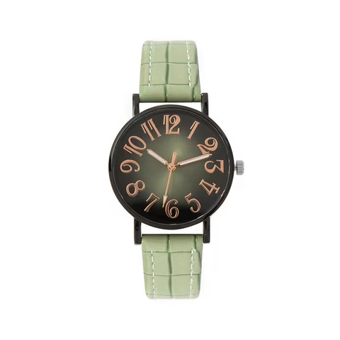 Women Quartz Watch Gradient Dial Big Arabic Numerals Crocodile Pattern Leather Strap Casual Fashion Alloy Round Case
