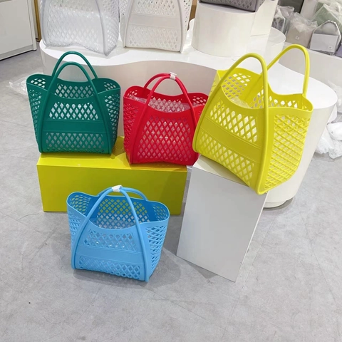 Hollow Out Handbag PVC Jelly Beach Tote Summer Shopping Basket Mesh Grid Design Waterproof Portable Soft Plastic