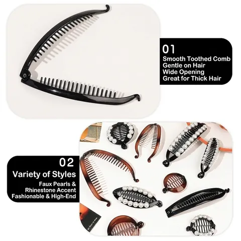 Pinzas Para El Cabello De Plátano Elegantes Perlas Artificiales De Imitación Diamantes De Imitación Soporte Para Coleta Dientes Entrelazados Accesorios Acrílicos Mujeres