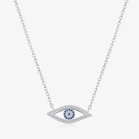 Evil Eye Halskette 925 Sterling Silber Blau Weiß Zirkonia Anhänger Hohl Schlüsselbein Kette Eleganter Schmuck Für Damen