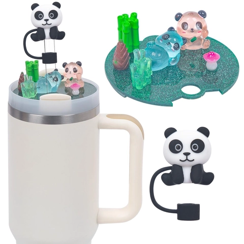 Acrylic Cup Lid Decoration Nameplate Plate Straw Topper Miniature Landscape For Tumblers Panda Halloween Christmas Animal Decor