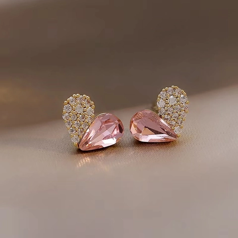 925 Sterlingsilber Herz Ohrstecker Für Damen Rosa Strass Koreanischer Stil Kleine Süße Pfirsichherz Ohrringe Student Schmuck