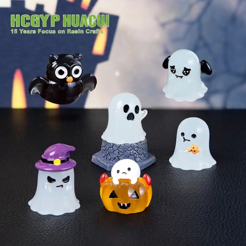 Halloween Ornamenten Hars Lichtgevend In Het Donker Geest Uil Pompoen Miniatuur Micro Landschap Desktop Feestelijke Decoratie