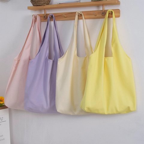 Bolso Tote De Lona Minimalista Colores Macaron Bolso De Hombro Para Mujeres Estudiantes Uso Diario