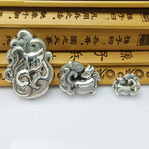 Nine-Tailed Fox Charm Pendant Vintage Silver Finish Alloy Retro Filigree Ethnic Style DIY Jewelry Making Findings