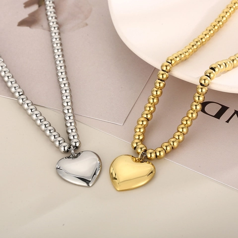 Set Collana E Bracciale Con Pendente A Cuore In Acciaio Inossidabile Gioielli Eleganti Con Catena A Sfere Per Donna