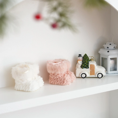 Mini Plush Snow Boots Christmas Tree Hanging Ornaments Faux Fur Winter Holiday Party Home Decor Pink White Novelty
