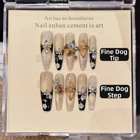 Handmade Press On Nails With 3D Relief Flower Zirconia Vintage Old Money Style Long Coffin Stiletto Fake Nails For Women Jewelry