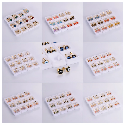 Colorful Cartoon Stud Earrings 304 Stainless Steel 18K Gold Plated Evil Eye Cross Strawberry Jewelry For Kids Girls