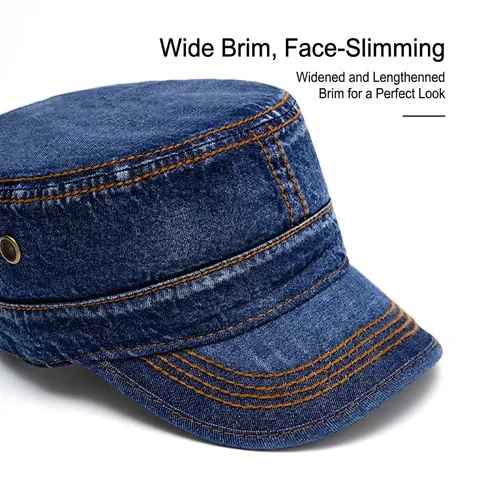 Berretto Cadet In Denim Lavato Cappello Militare A Cima Piatta Regolabile Vintage Protezione Solare Per Uomo Donna Moda