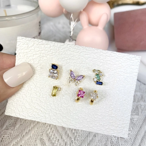 Butterfly Geometric Zirconia Stud Earrings Copper 18K Gold Plated Small Hoop Earrings For Women Sweet Jewelry Gift