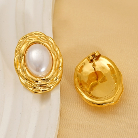 Orecchini A Lobo Con Künstliche Perle Artificiali Ovali Retro Francese Per Donna Eleganti In Acciaio Inossidabile Placcato Oro 18K