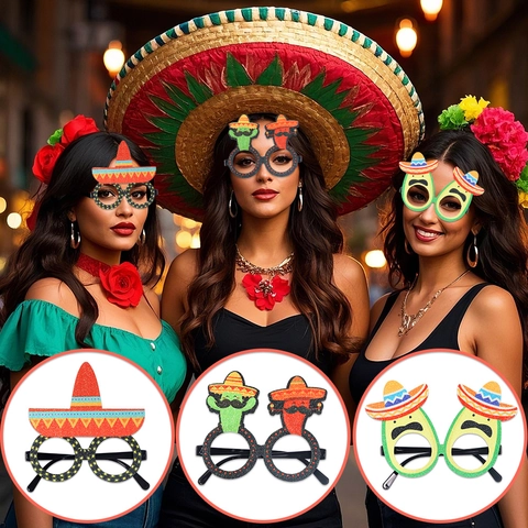 Mexikanische Unabhängigkeitstag Partybrillen Neuheit Tag Der Toten Sombrero Kaktus Totenkopf Foto Requisiten Glitzer Kunststoff Kostümbrillen