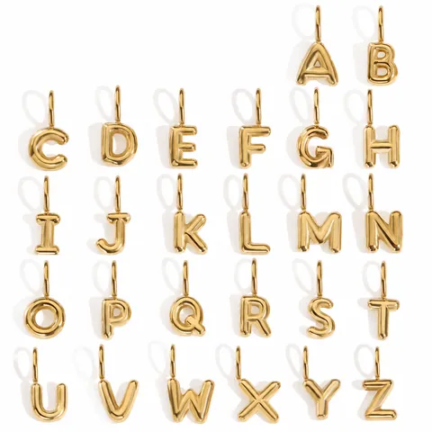 Stainless Steel Puffy Bubble Initial Letter Pendants 14K Gold Plated Alphabet Charms For DIY Necklace Bracelet Jewelry Making