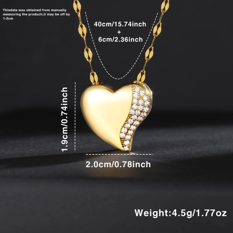 Collana con Ciondolo a Cuore in Rame Placcato Oro Gioielli Intarsiati in Zirconia Elegante Regalo Geometrico per Donna