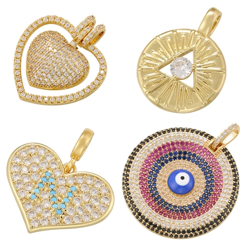 Hip Hop Copper Pendant Heart Initial Letter N Evil Eye Cubic Zirconia Iced Out Niche Jewelry For Men Women