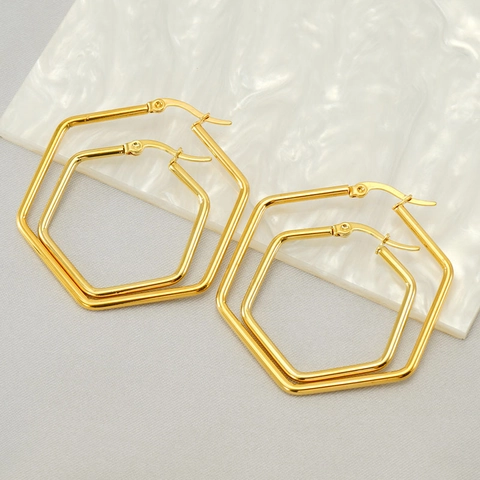 Orecchini A Cerchio Esagonali In Acciaio Inossidabile Placcato Oro 18K Gioielli Di Moda Geometrici Per Donna