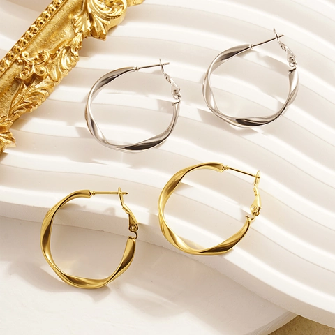 Twisted Hoop Earrings Stainless Steel C Shape Geometric Irregular Minimalist Trendy Fashion Jewelry For Women