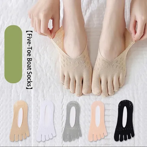 Calcetines Invisibles De Cinco Dedos Para Mujer Malla Satén De Hielo Transpirables Silicona Antideslizante Talón Anti-Olor