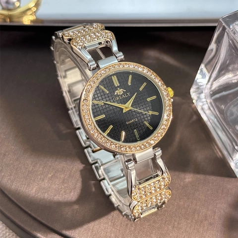 Montre Quartz Luxe Femme Strass Bracelet Alliage Métal Mode Minimaliste Élégant Montre-Bracelet Pour Dame